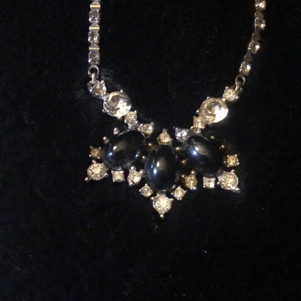 1960s Bogoff Black Stone & Clear Rhinestone Neckl… - image 3